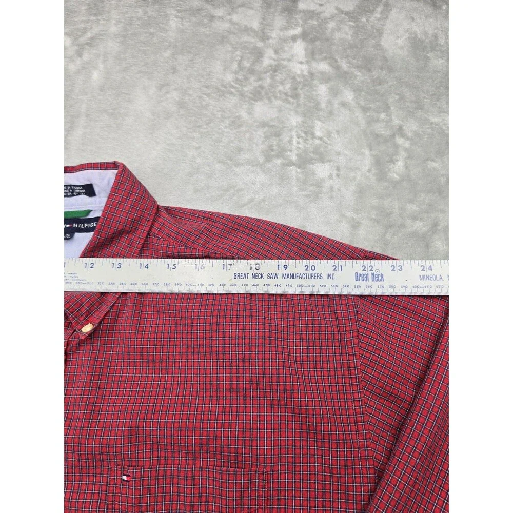Tommy Hilfiger Shirt Mens XL Red Houndstooth Pocket Button Down